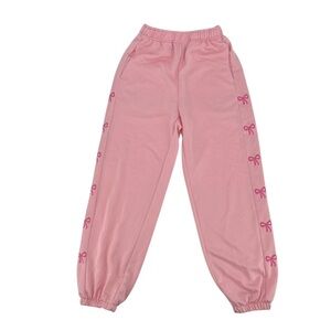 SHEIN Pink Elastic Cuff Relaxed Fit Bow Sweatpants Size Small Women’s